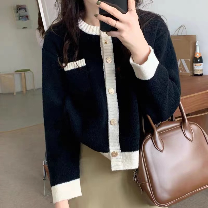 韓系小香風針織開衫長袖漂亮時尚上衣短款減齡外套女洋氣減齡早