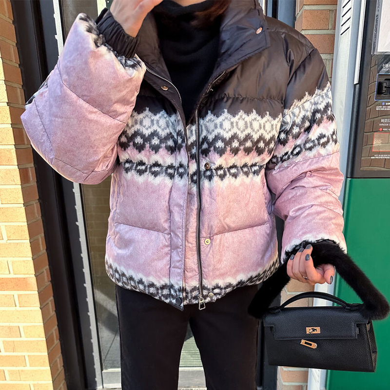 Korean style fashionable and versatile Nordic snowflake thickened warm cotton jacket for women