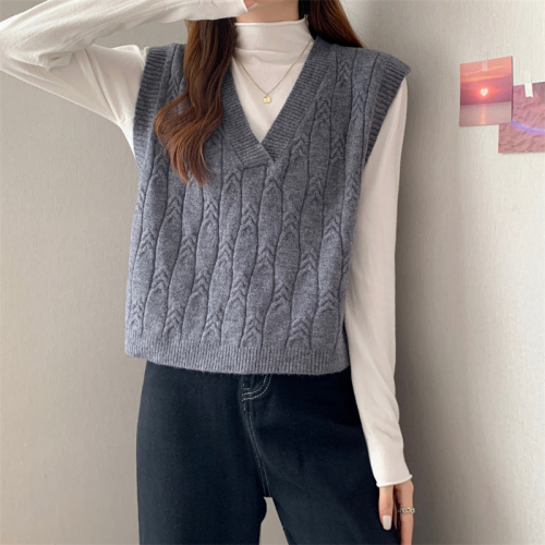 Actual shot ~ early autumn  new sweater knitted vest small person bottoming shirt western style women's clothing