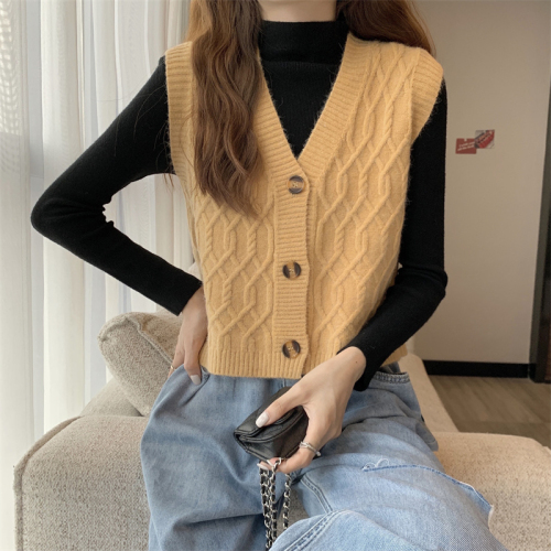 Real shot  new twist mechanism design V-neck sweater cardigan vest