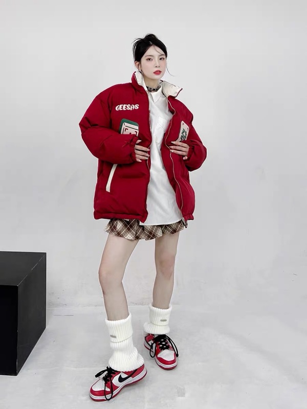 Shu Ji's winter national trend design niche mahjong printed cotton coat jacket for men and women stand collar couple cotton jacket bread suit