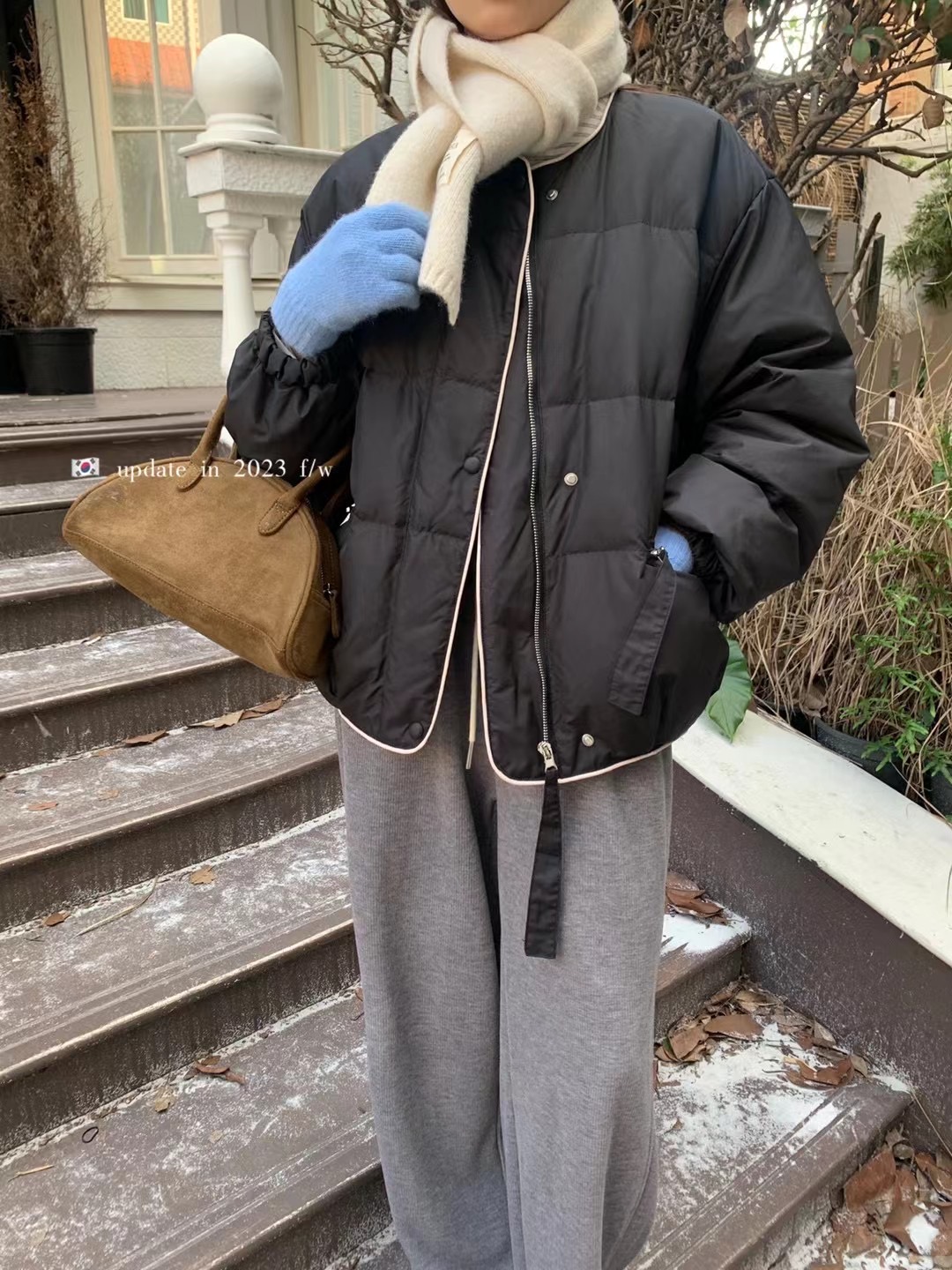 Actual shot ~ Korean round neck light down jacket winter 2023 new style thickened warm bread jacket for small people