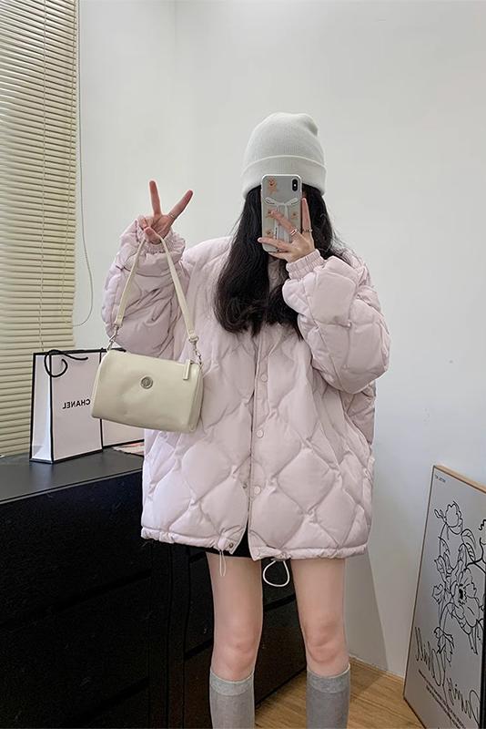 Korean style preppy design with lining for winter, thin and lazy style, rhombus style loose cotton jacket