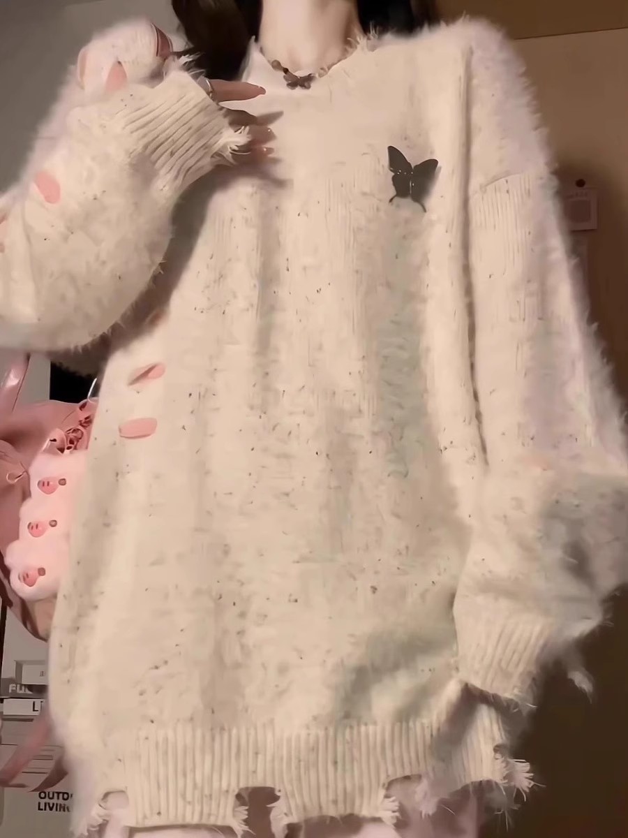 加厚版！超軟糯流蘇套頭毛衣女秋冬新款韓版寬鬆慵懶水貂絨針織衫