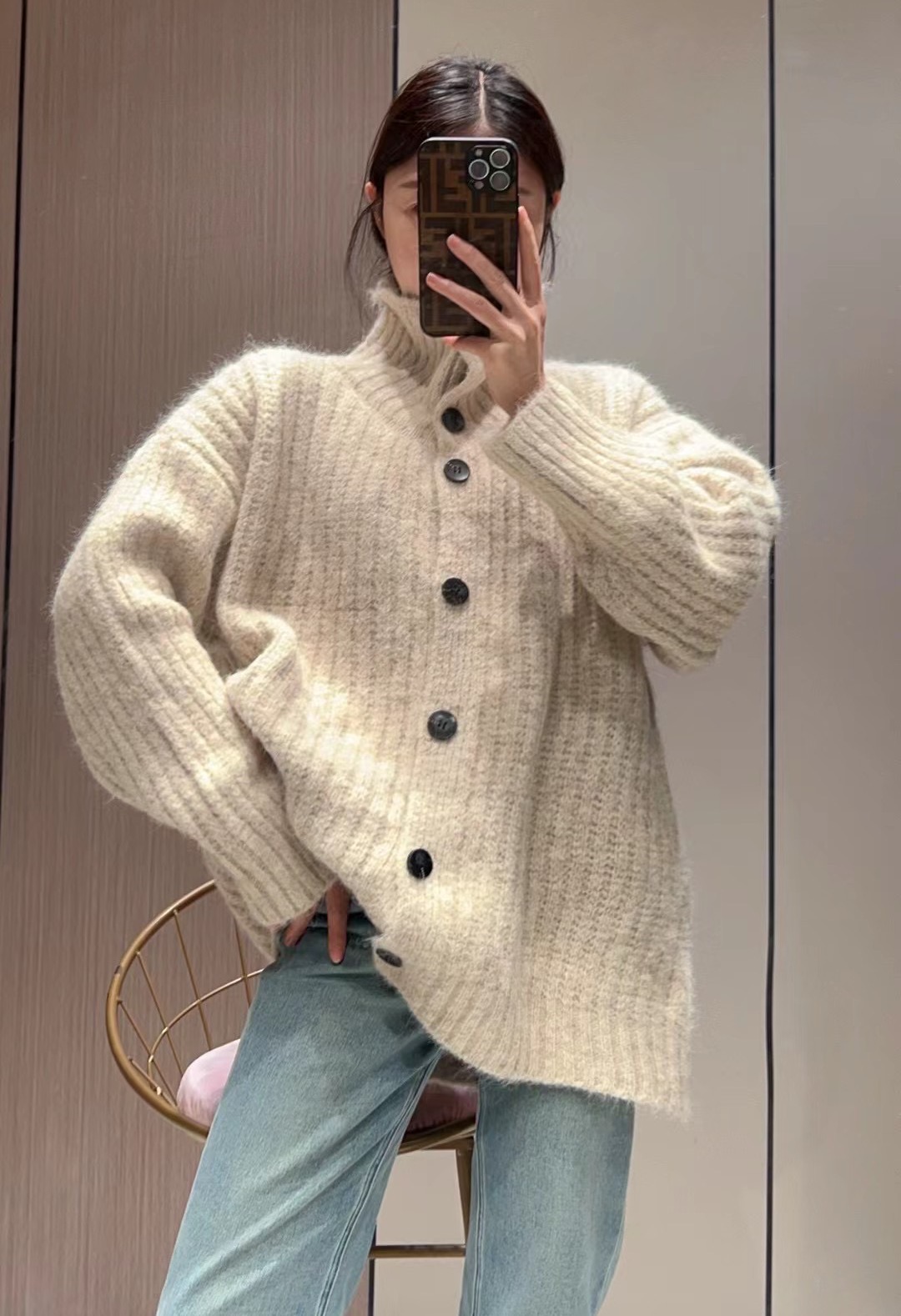 韓系慵懶風高領開衫毛衣女裝秋冬穿搭高級感寬鬆軟糯針織外套上衣
