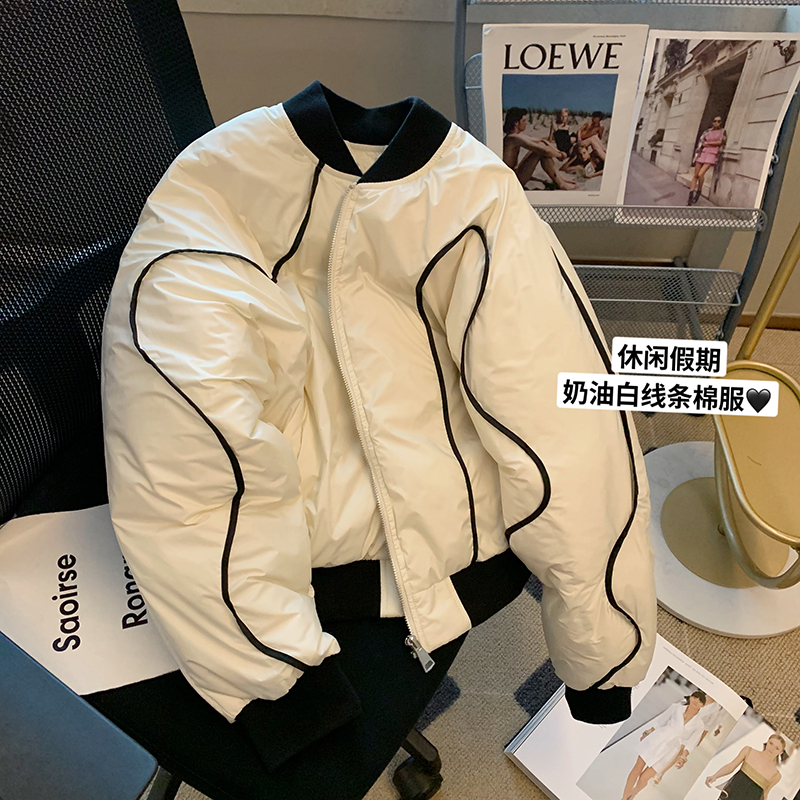 White short thickened baseball collar cotton coat women's winter design niche fashionable warm quilted bread coat