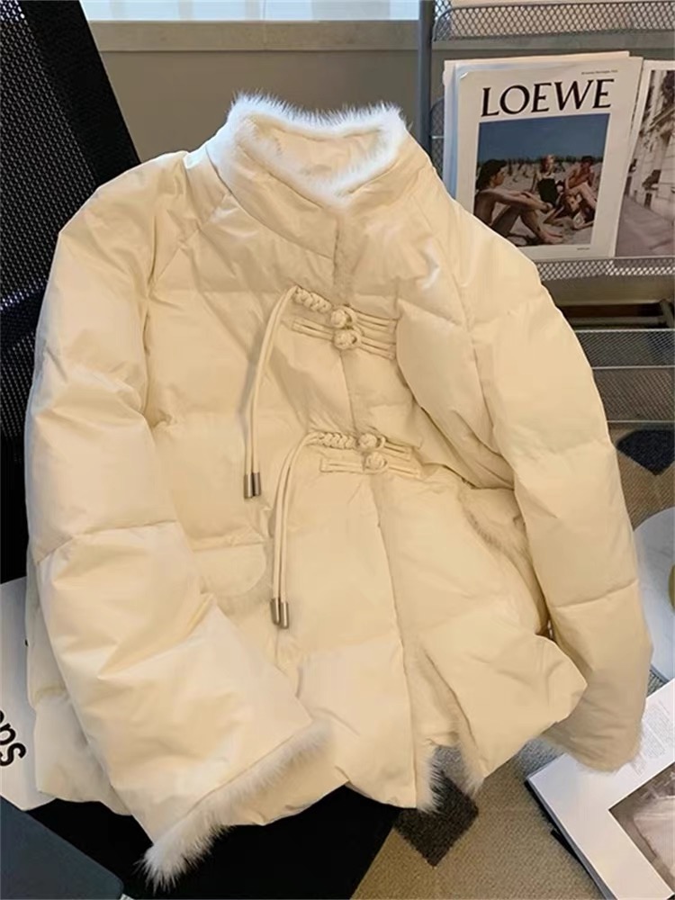 New Chinese style national style retro high-end buckle tassel down jacket for women autumn and winter warm loose bread coat