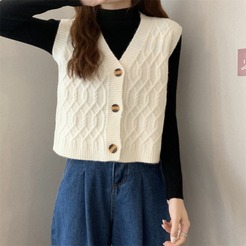 Real shot  new twist mechanism design V-neck sweater cardigan vest