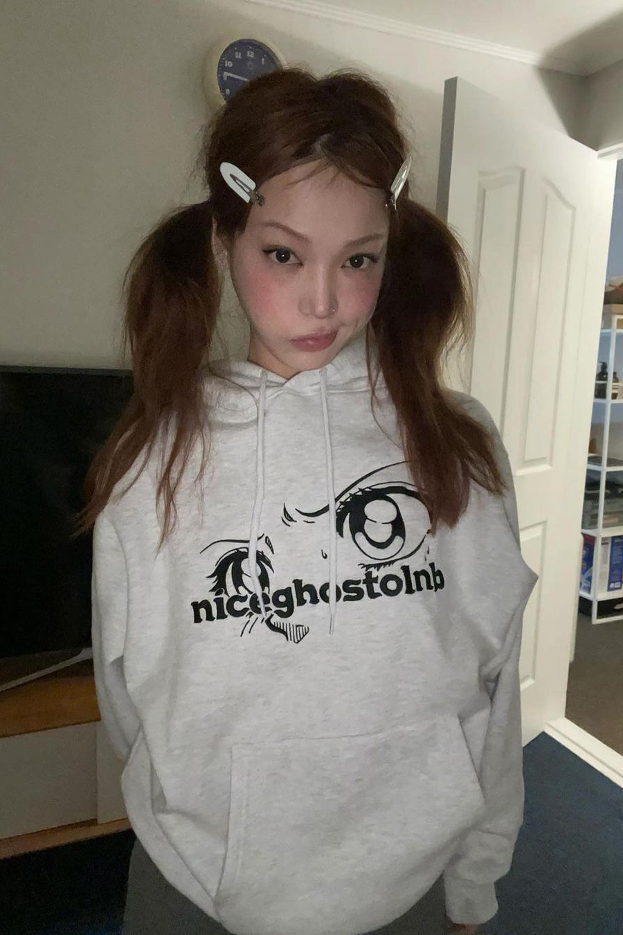 純棉 加銀狐絨 美式可愛設計印花學院風連帽衛衣