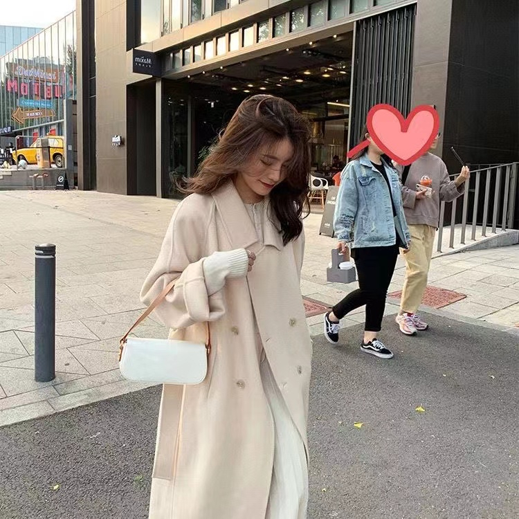 Small apricot woolen coat for women 2023 autumn and winter new temperament knee-length mid-length woolen coat