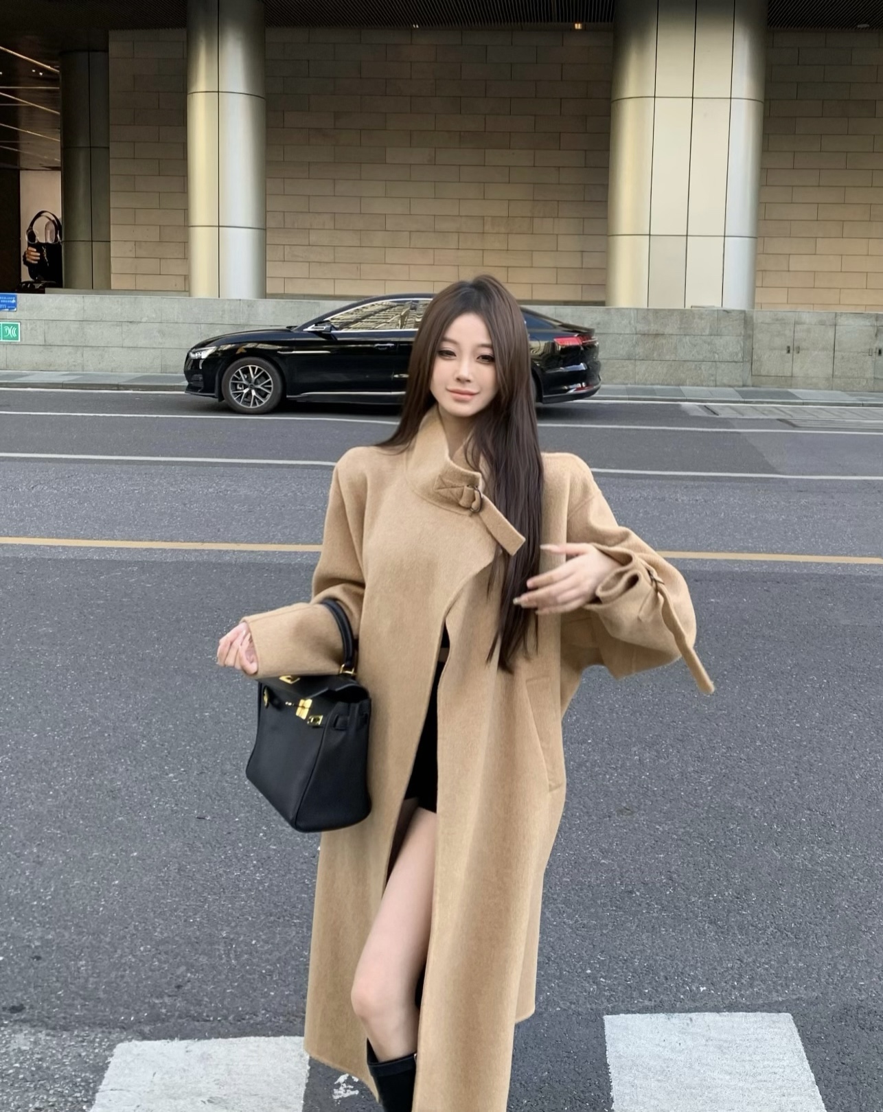 本命大衣綿羊毛駱駝絨小個子高級感雙面呢長款外套女