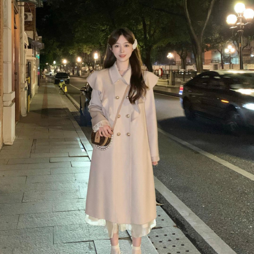 Korean style high fashion design, loose and versatile mid-length, gentle and high-end woolen coat