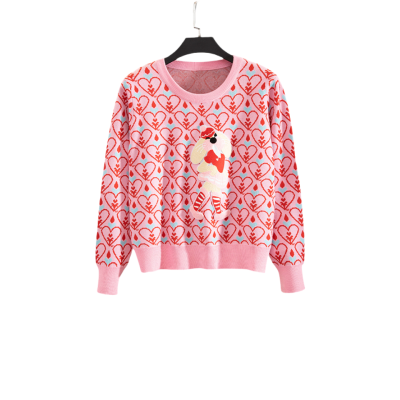 品質刺繡卡通愛心兔子毛衣秋冬季圓領高級感套頭短款打底衫女