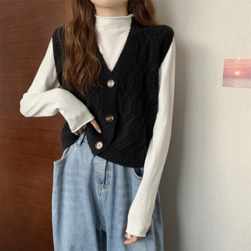 Real shot  new twist mechanism design V-neck sweater cardigan vest