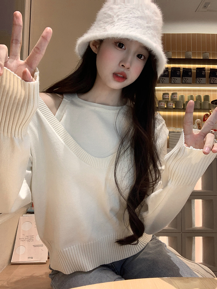 Real shot~Niche long-sleeved sweater for women, autumn design sweater for slimming ins