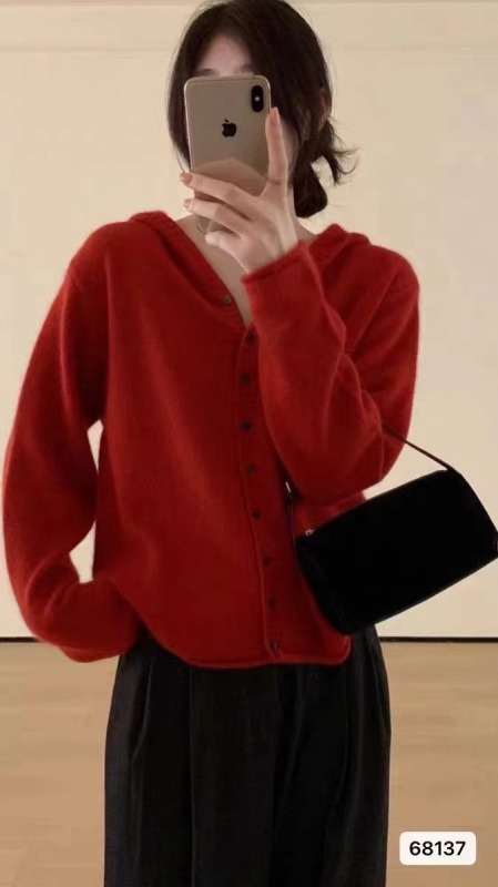 溫柔風小個子連帽針織衫女2023春秋新款寬鬆顯瘦休閒開衫上衣短款