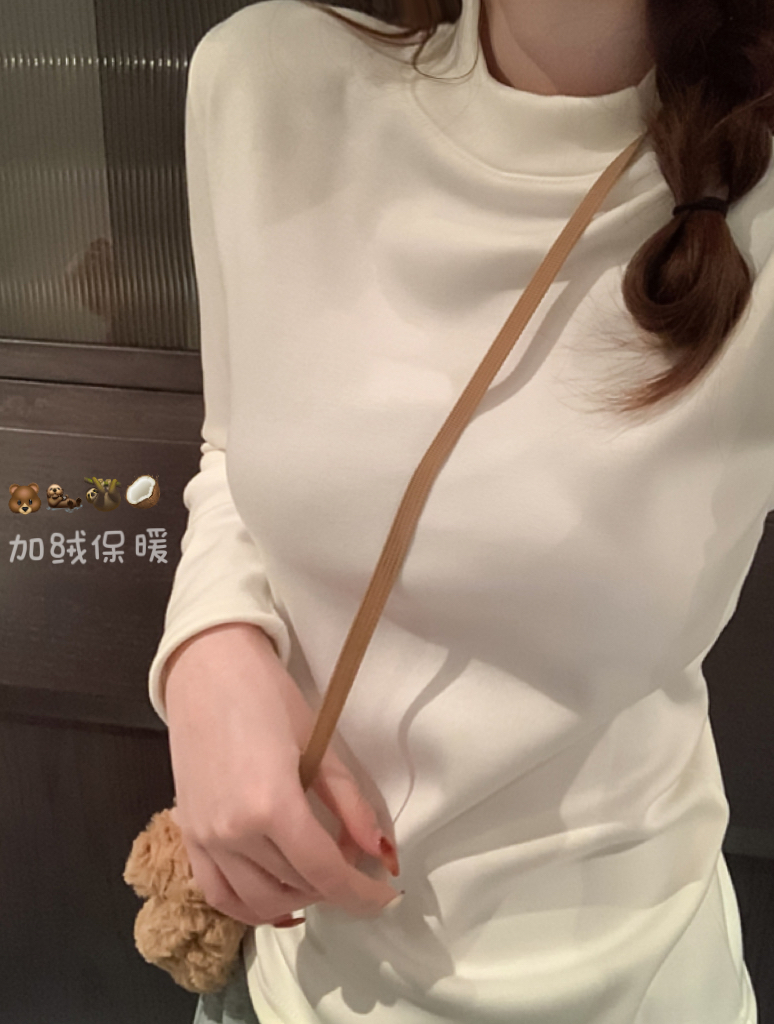 實拍 秋冬新款加厚加絨半高領保暖T恤內搭打底上衣