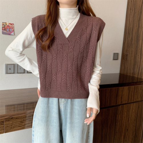 Actual shot ~ early autumn  new sweater knitted vest small person bottoming shirt western style women's clothing