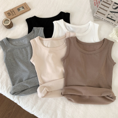 Real-shot Fleece-Lined Warm Vest for Women—Winter Solid-Color, Thickened, Slim-Fit, and Versatile Fashionable Base Layer Top