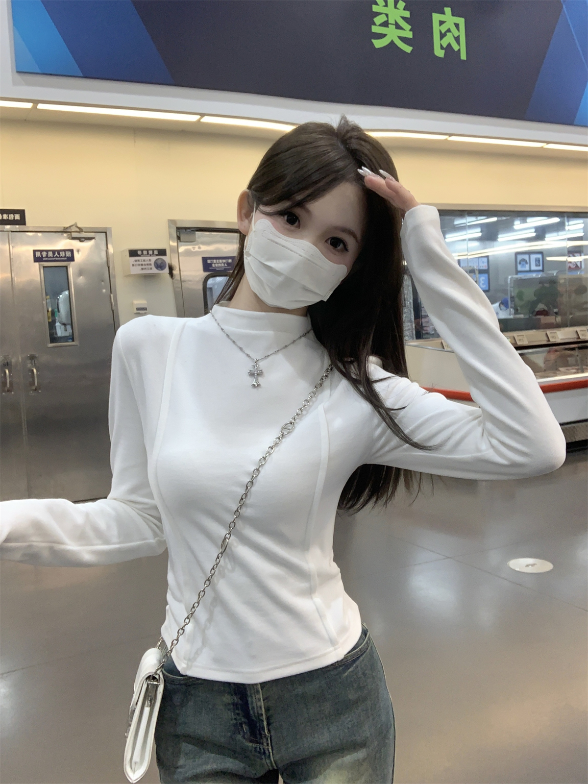 實拍 秋冬韓版純色半高領魚骨德絨保暖修身內搭T恤打底衫上衣