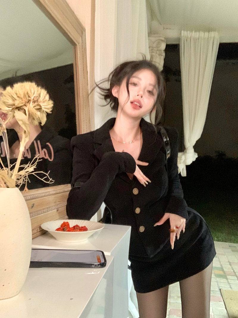 實拍 小香風套裝女冬季加絨時尚高級感西裝外套氣質裙兩件套