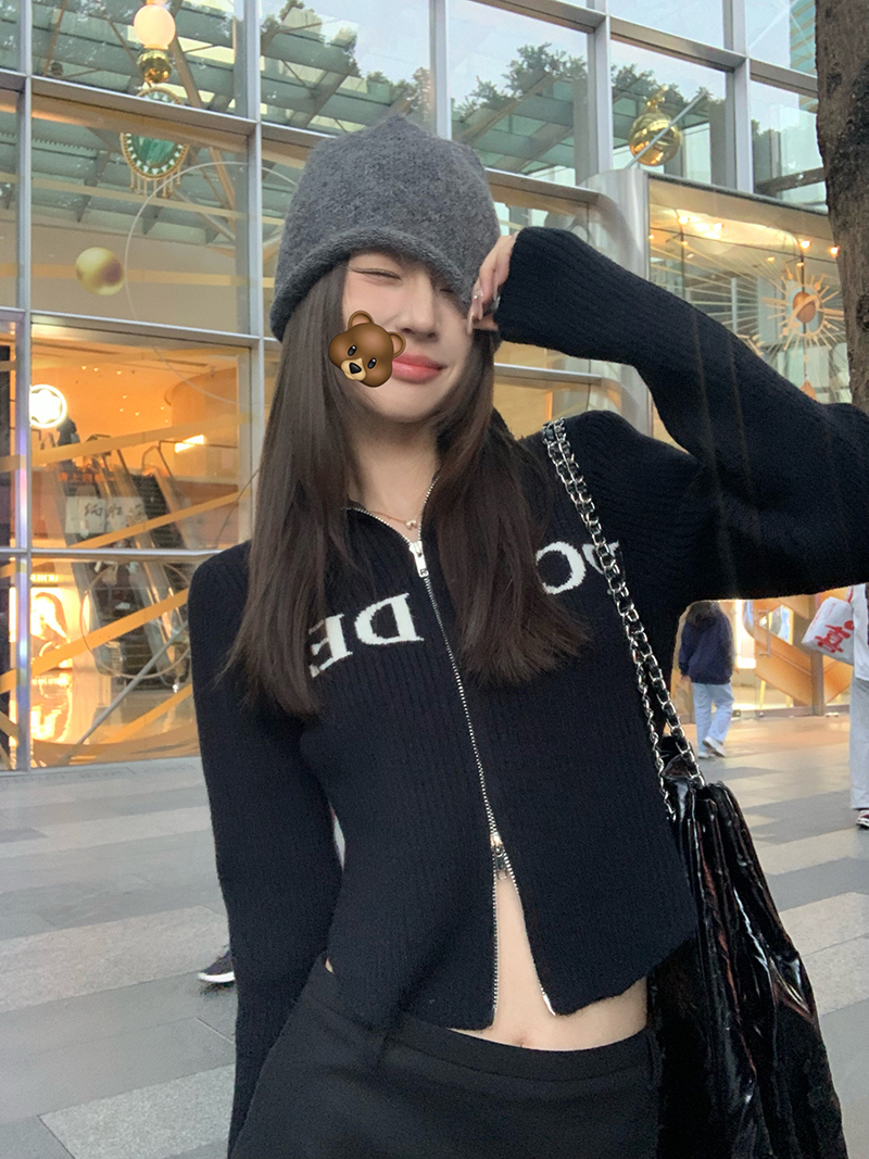 實拍 三標齊 美式街頭小眾設計感立領雙拉鏈針織衫外套