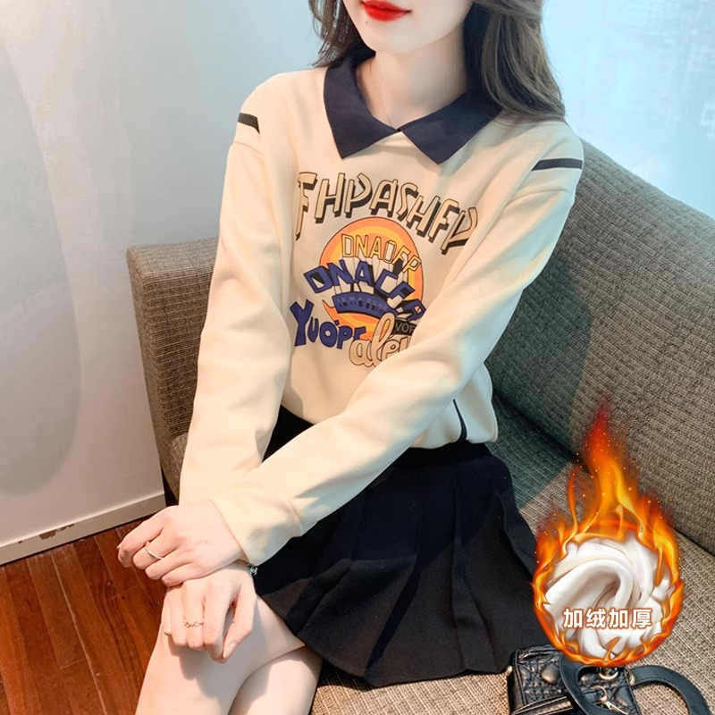 秋冬設計感小眾衛衣女春秋韓版寬鬆薄款假兩件翻領polo衫上衣外套
