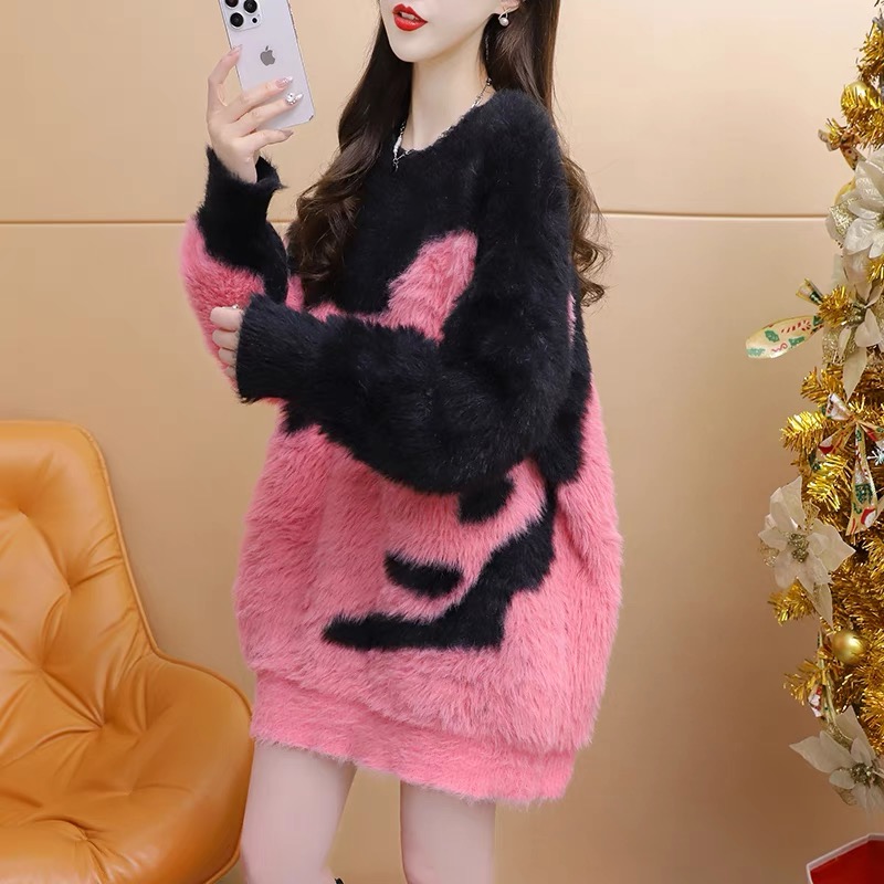 寬鬆設計感毛衣女2023年新款秋冬洋氣網紅仿水貂絨上衣