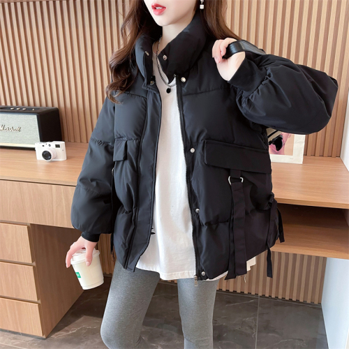 First real shot of new down-padded jacket for women Korean style stand collar loose internet celebrity ins Hong Kong style thickened warm cotton jacket for women