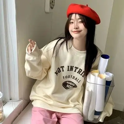 Harajuku BF thickened velvet pullover round neck sweatshirt for female students salt loose top autumn and winter coat lazy style