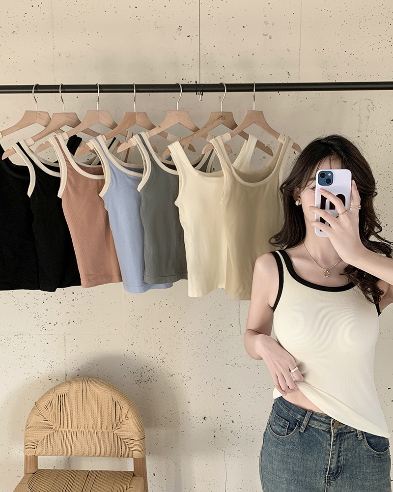 實拍 秋冬季韓版拼色內搭吊帶背心女加絨加厚保暖打底衫無袖