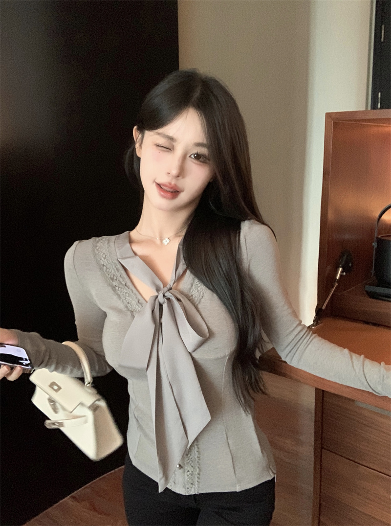 實拍 白月光百搭蝴蝶結溫柔氣質御姐顯瘦上衣