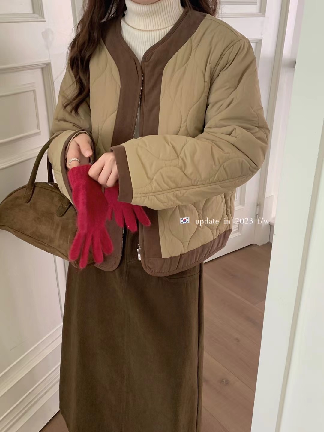 Actual shot ~ Winter new style small fragrant contrasting color jacket round collar quilted jacket