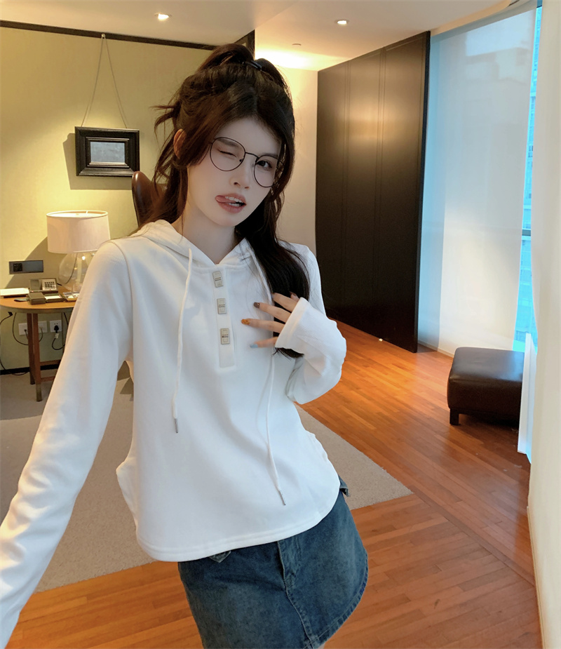 韓版休閒洋氣顯瘦別致感衛衣女2023年秋冬百搭連帽上衣潮實拍