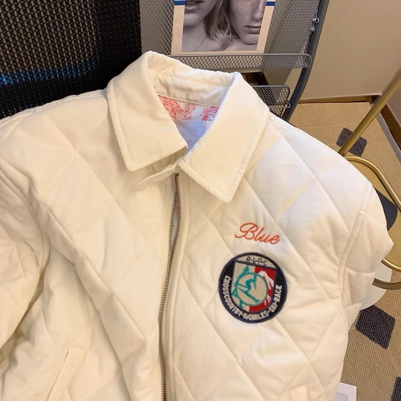 White letter embroidered rhombus cotton jacket for women 2023 early spring new design niche casual short quilted jacket