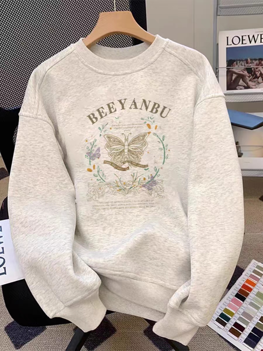 薄款華棉牛奶絲 加絨華棉銀狐絨 圓領印花衛衣女情侶質量