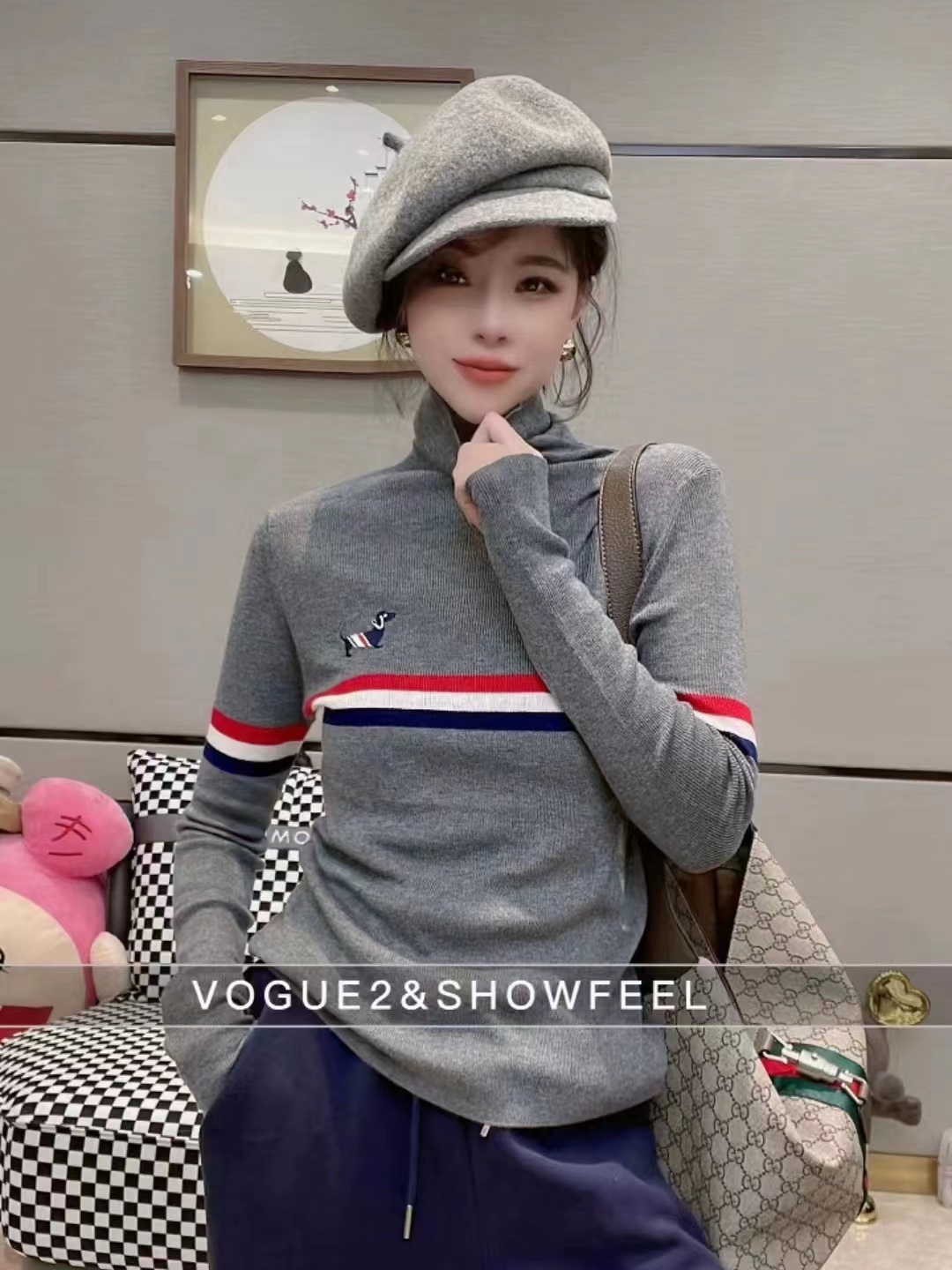 歐貨秋冬新款設計感百搭時尚立領毛衣女韓版寬鬆顯瘦拼色針織衫潮