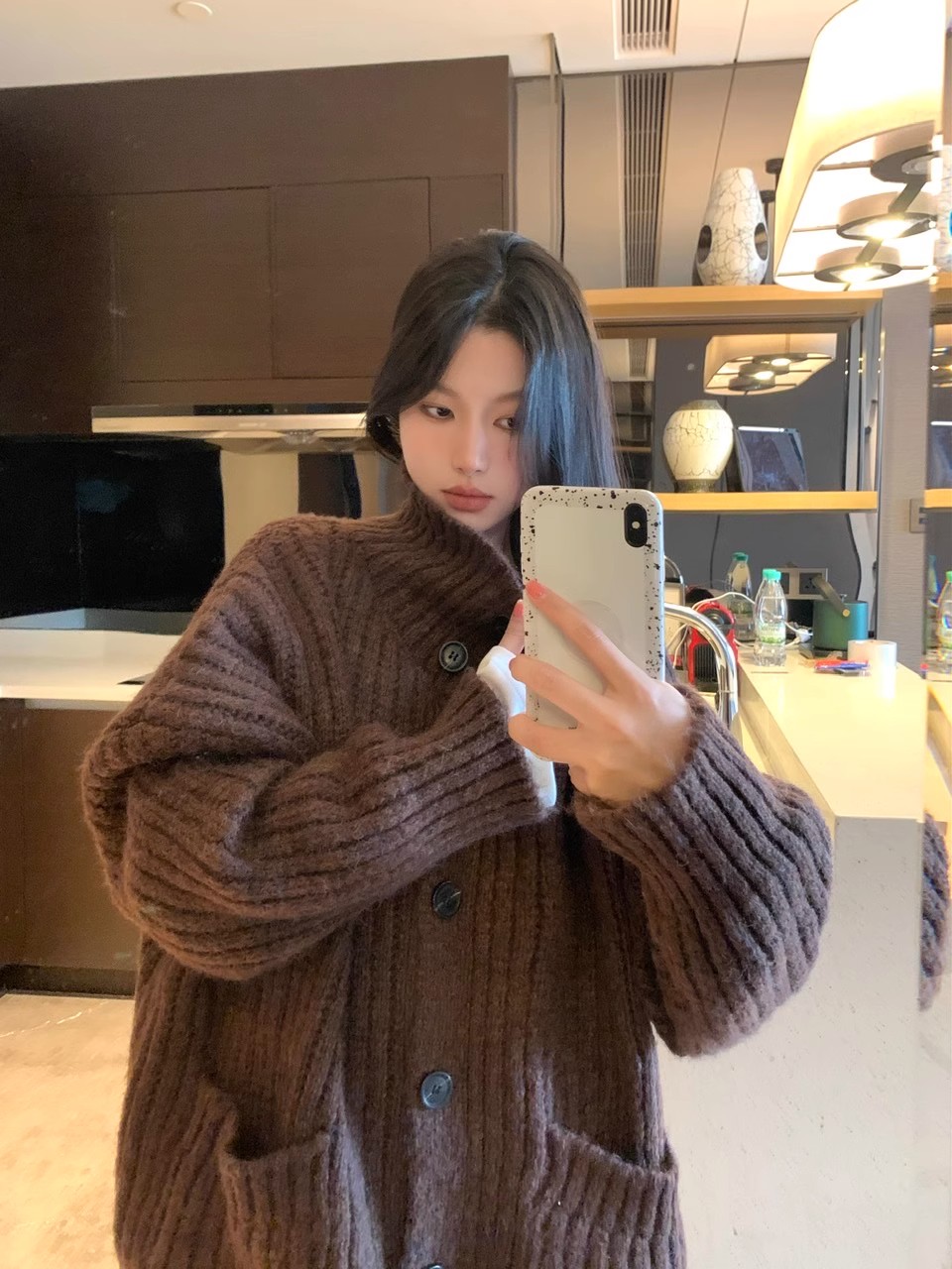 灰色高領毛衣外套女秋冬2023新款設計感寬鬆顯瘦針織開衫長袖上衣