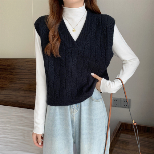 Actual shot ~ early autumn  new sweater knitted vest small person bottoming shirt western style women's clothing