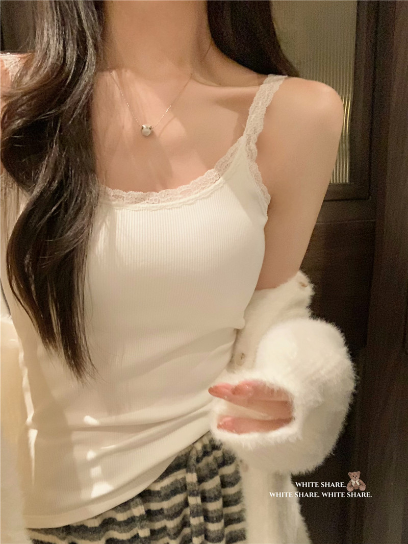 Real shot ~ Lace camisole hot girl design niche beautiful back brushed thickened warm top