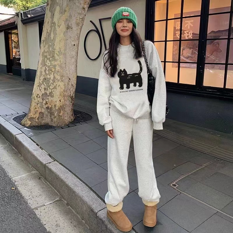 秋冬款加絨加厚時尚運動套裝女2023年新款外穿高檔衛衣兩件套