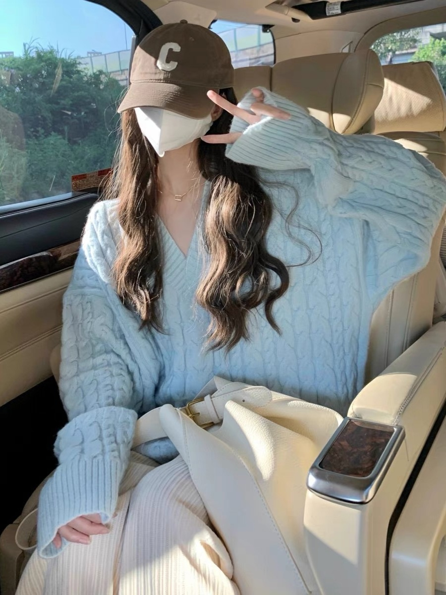 港味慵懶風條紋套頭毛衣女寬鬆大碼秋冬寬鬆韓版針織衫長袖上衣潮