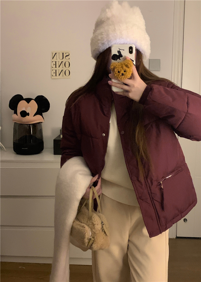 Real shot~Korean style short stand collar cotton jacket for women 2023 winter thickened fashionable bread jacket for small people