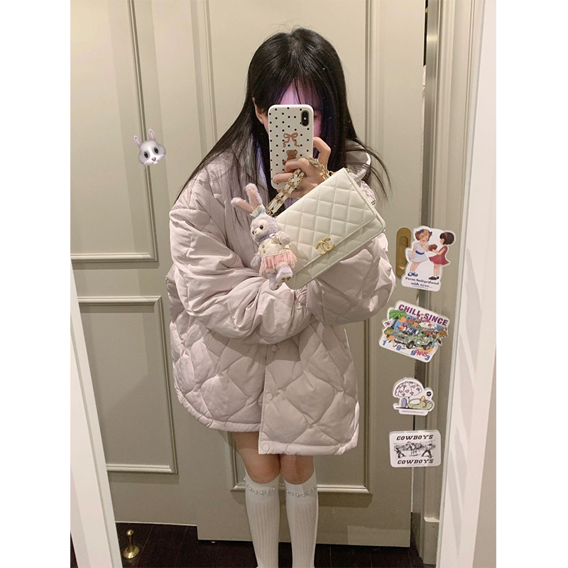 Lined lattice thin cotton coat for women in winter thickened bread coat coat cotton-padded jacket top for women