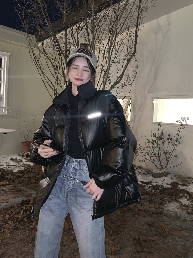 Actual shot~All three standards~Stand-collar long-sleeved down jacket, loose and versatile, thickened cotton jacket