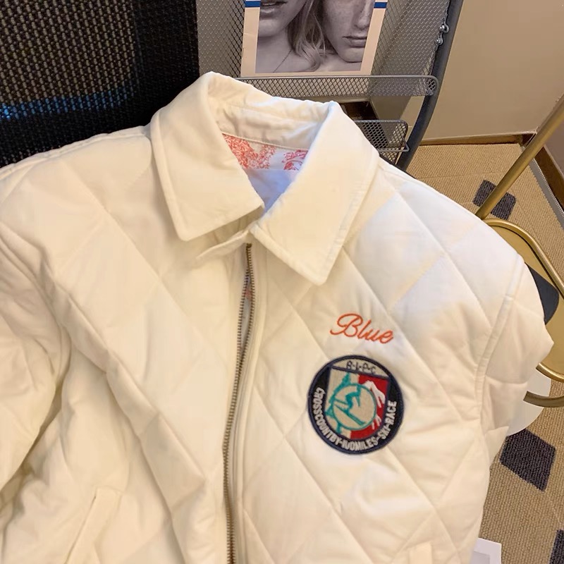 White letter embroidered rhombus cotton jacket for women 2023 early spring new design niche casual short quilted jacket