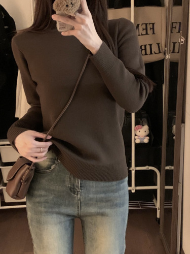 Actual shot ~ Winter thickened velvet knitted bottoming shirt for women, half turtleneck, one-piece velvet warm solid color top