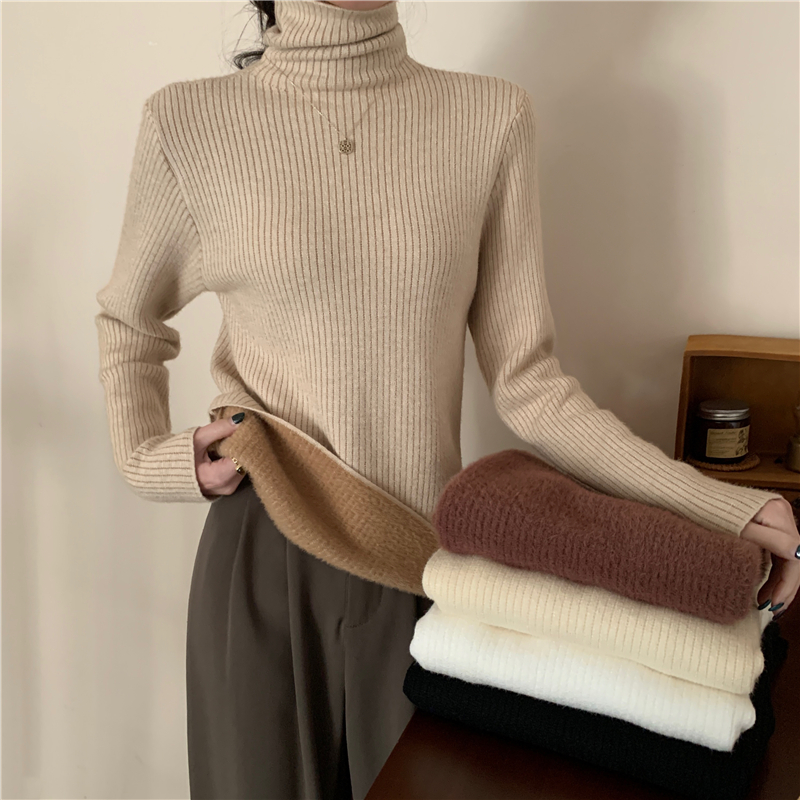Actual shot of new winter one-piece velvet turtleneck sweater bottoming sweater for women