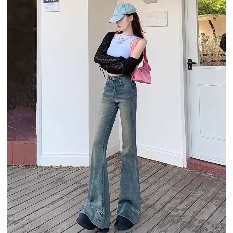 American retro oversize bootcut jeans for women in autumn and winter 2023 new slim high-waisted horseshoe pants