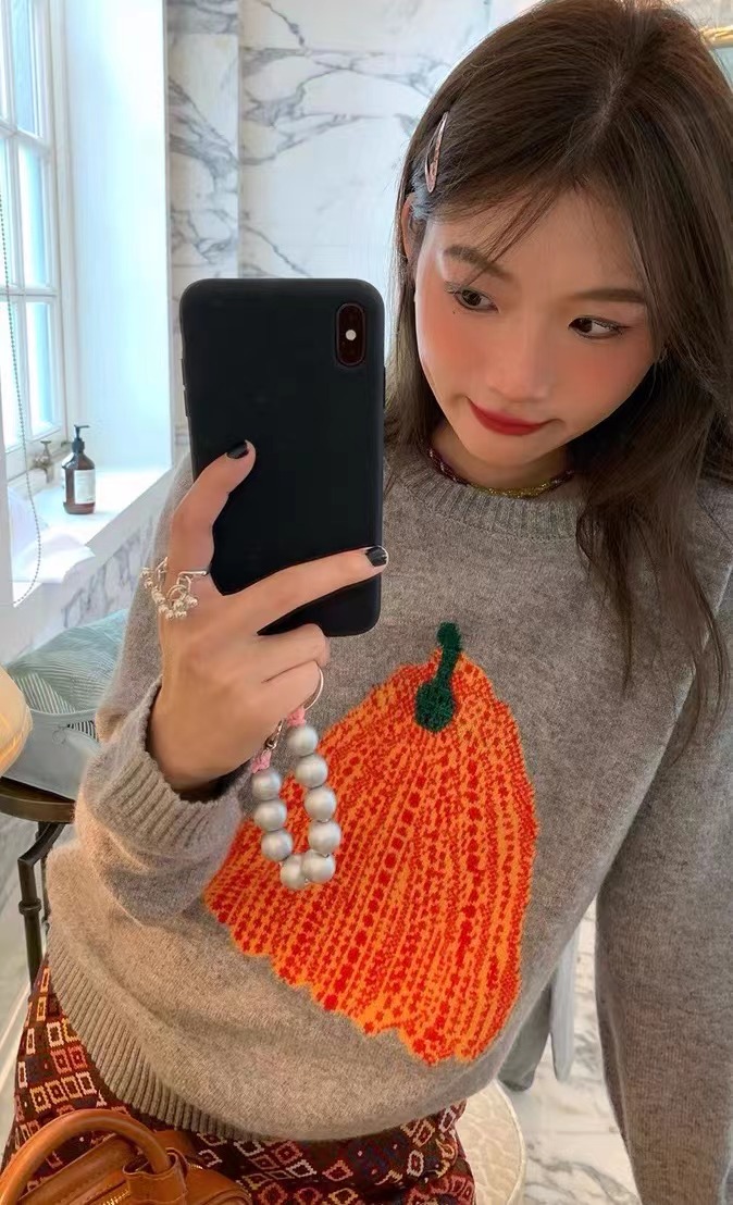 落落狷介 毛衣女款2023新款秋冬灰色慵懶風設計感綿羊毛針織上衣